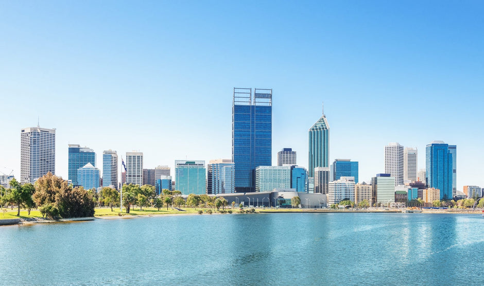 Perth city skyline across the Swan River