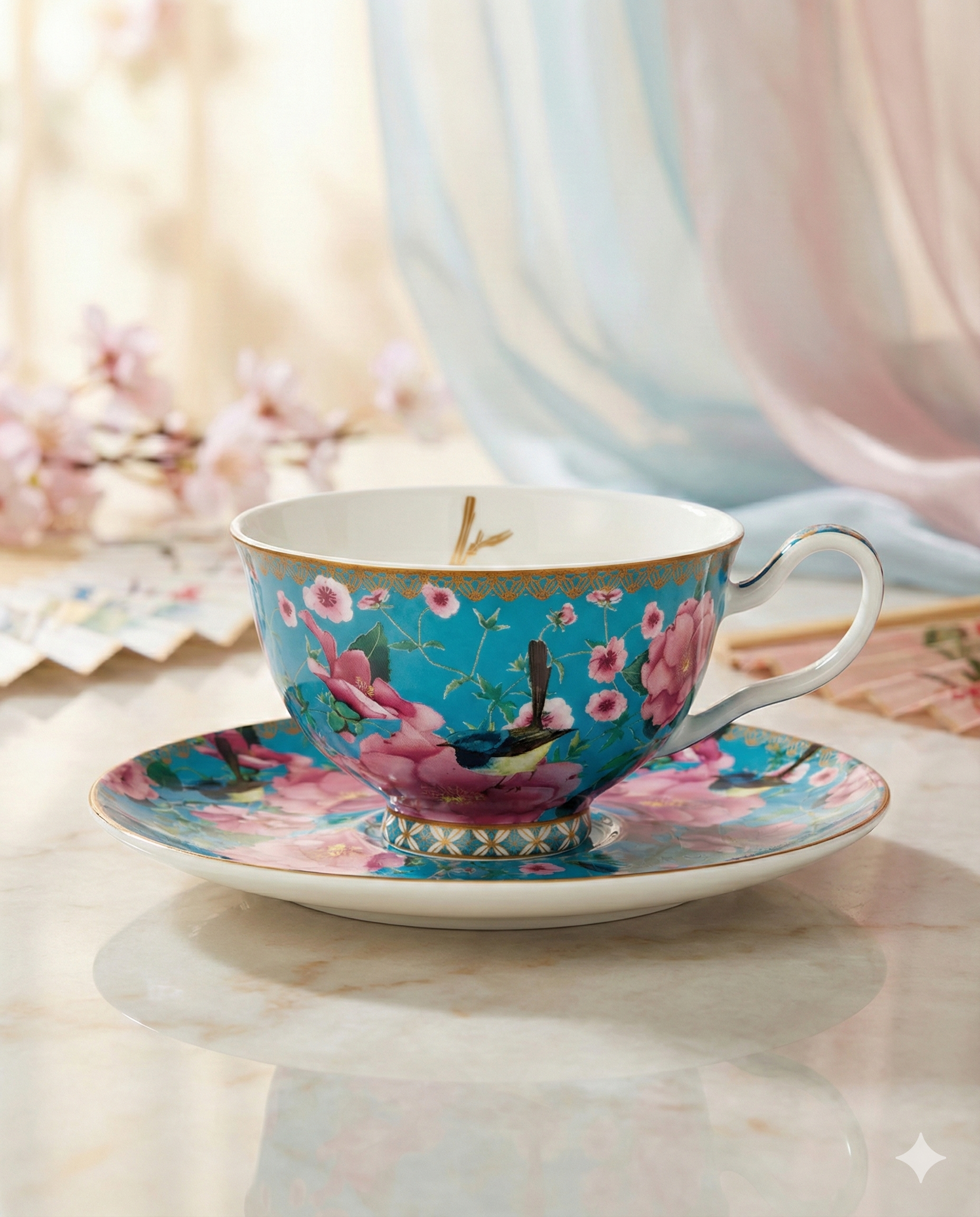 Teas and C's Silk Road Footed Cup and Saucer Aqua Gift Boxed