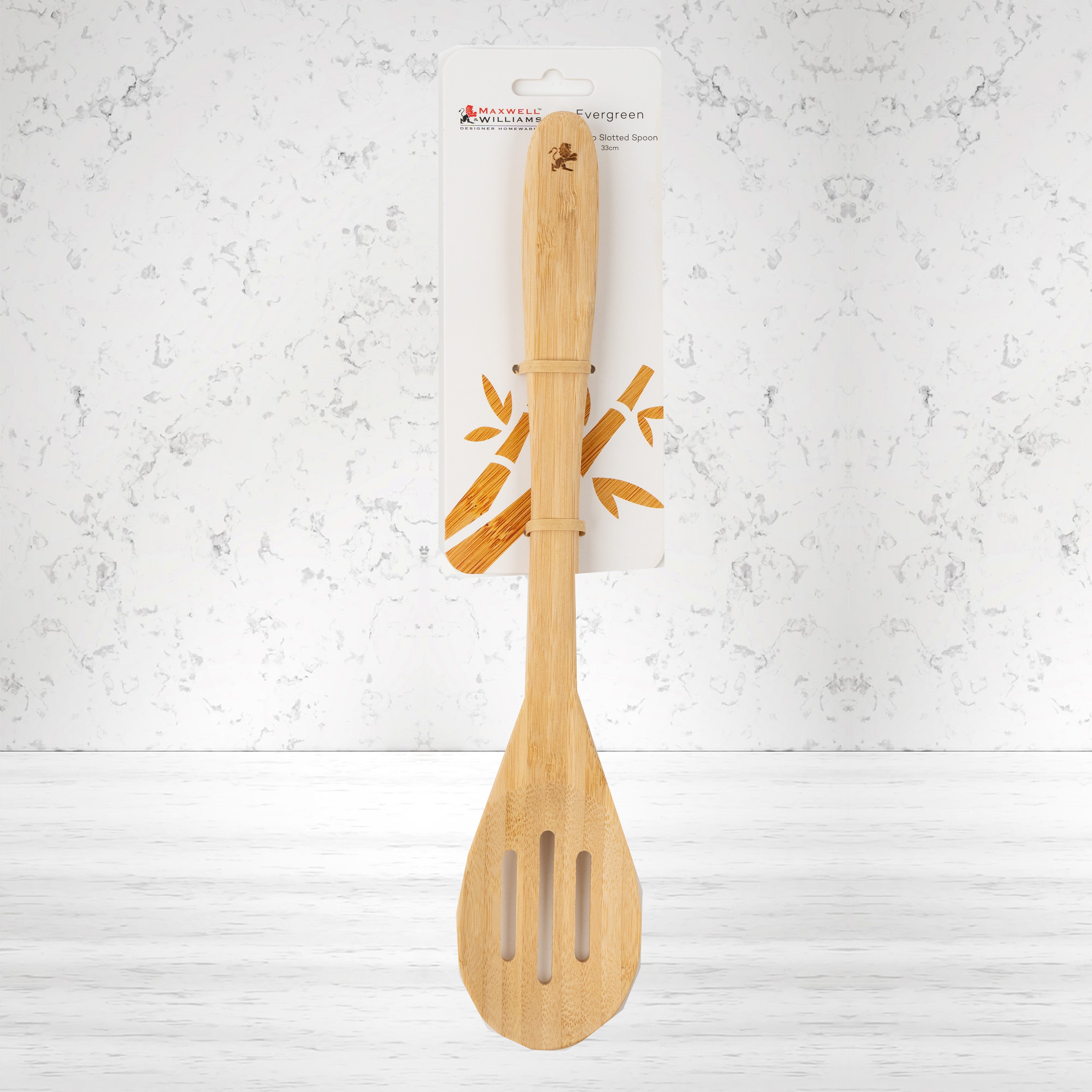 Durable Evergreen Bamboo Slotted Spoon by Maxwell and Williams: Perfect for straining and serving. Eco-friendly choice!