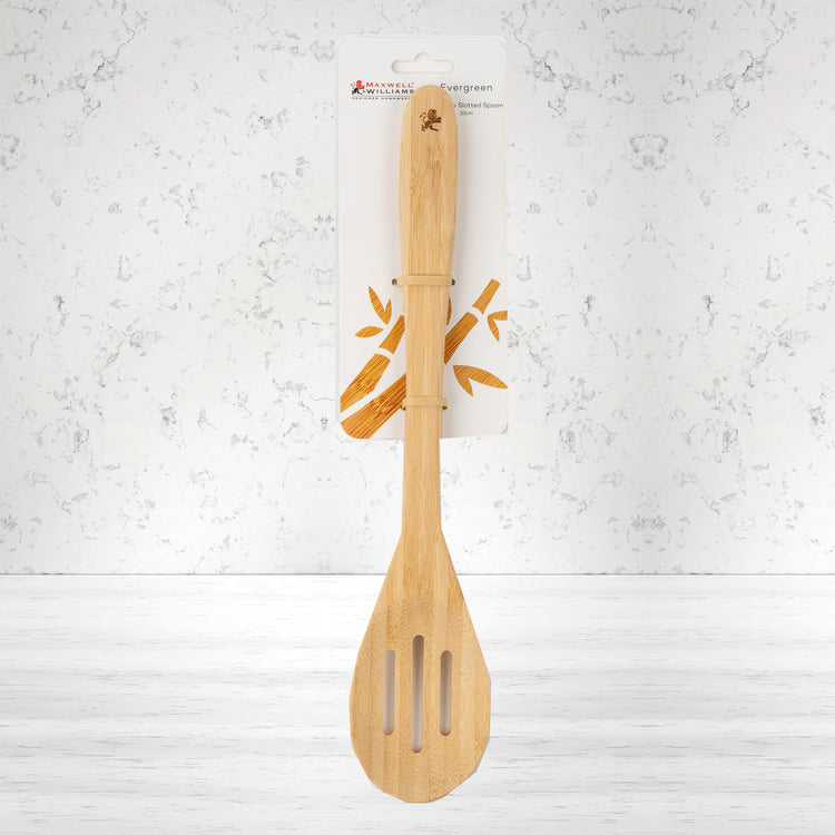 Durable Evergreen Bamboo Slotted Spoon by Maxwell and Williams: Perfect for straining and serving. Eco-friendly choice!