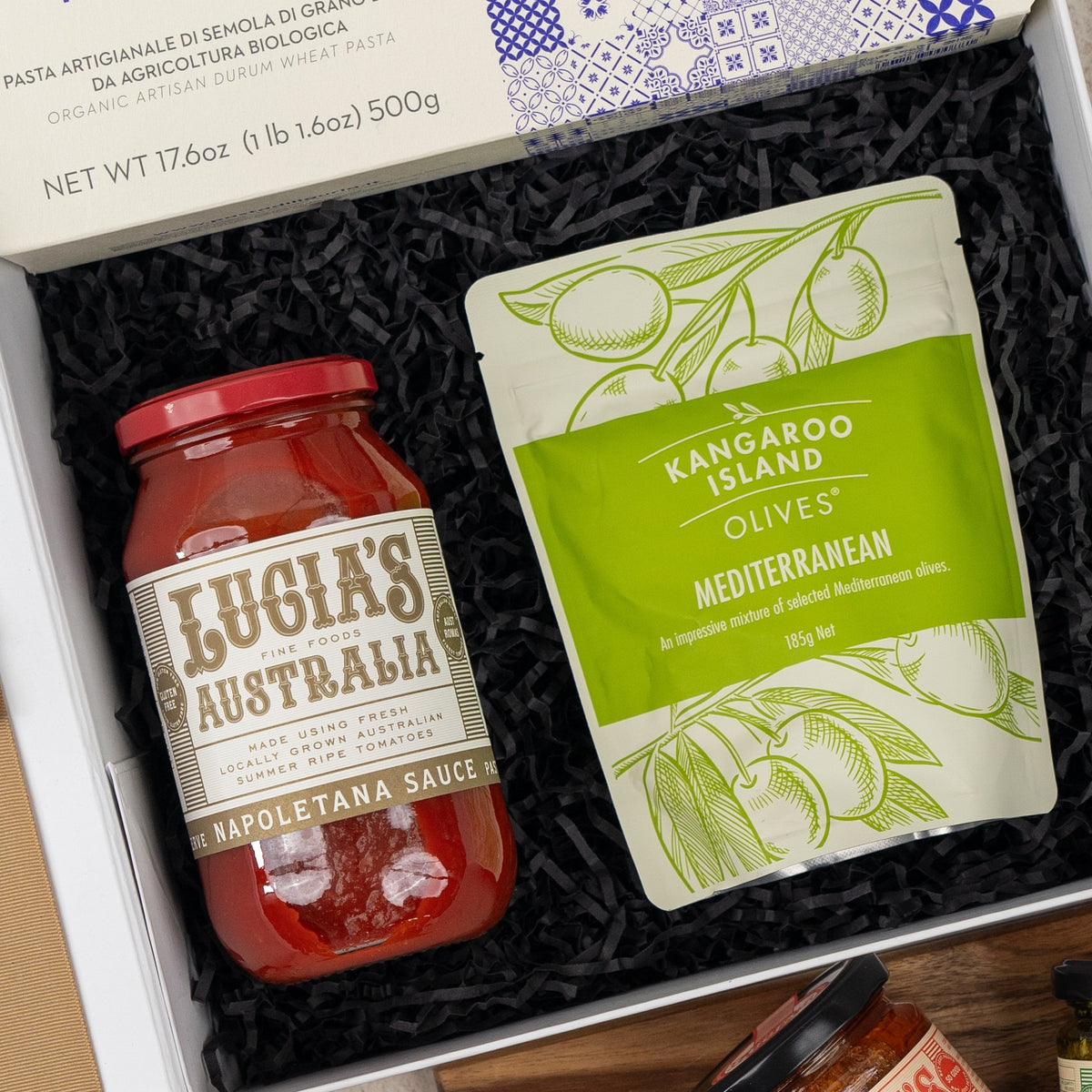 Mediterranean Pantry Hamper: Lucia's Napoletana Sauce and Mediterranean olives
