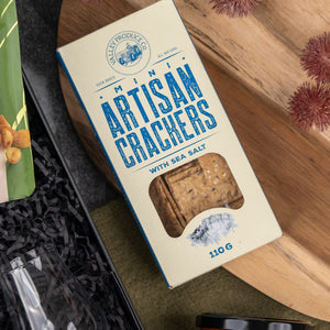 Valley Produce Company Mini Artisan Crackers with Sea Salt, 110g - Gourmet snack, perfect for cheese pairing, made with premium ingredients for a delightful taste experience.