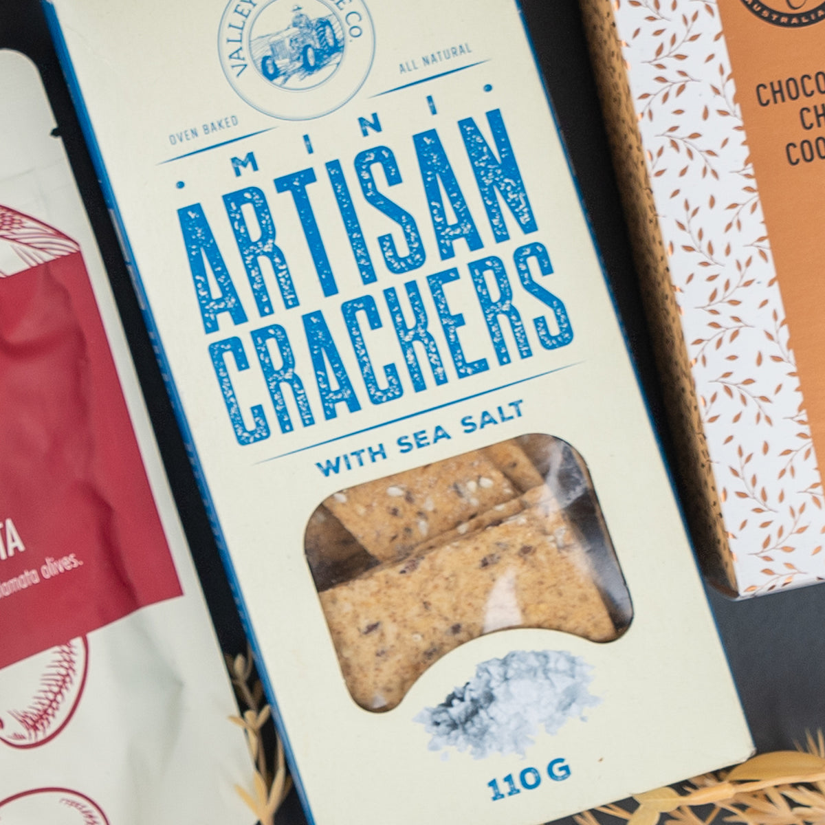 Four Pillars Signature Collection Hamper: mini artisan sea salt crackers in a windowed box