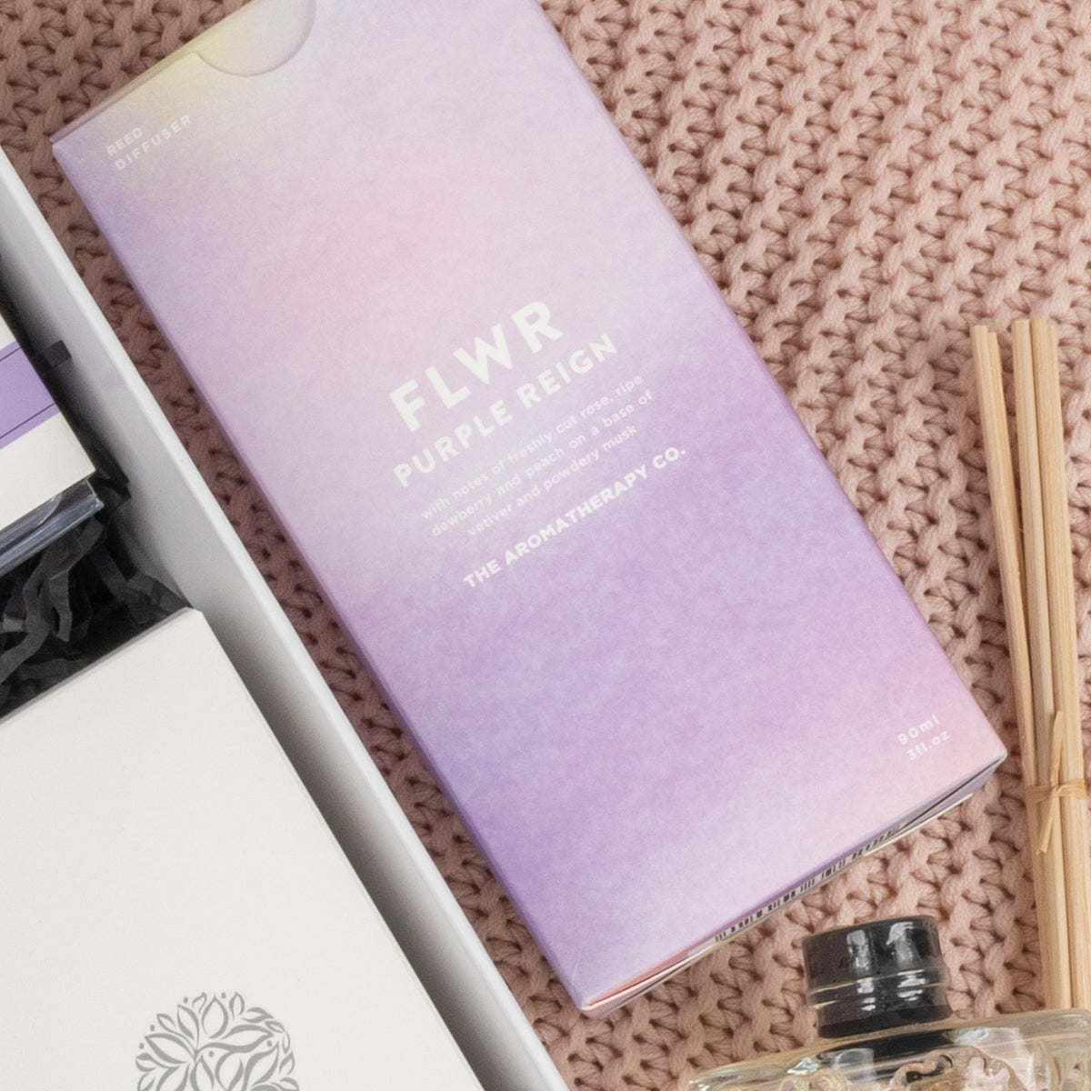 White Wine and Relaxation gift box beside the reed diffuser