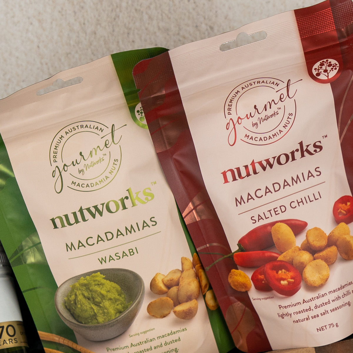 Gourmet Feast and White Wine: Nutworks Wasabi and Salted Chilli Macadamias