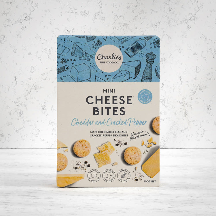 Charlie's Cheddar and Cracked Pepper Mini Cheese Bites Biscuits 100 grams - The Hamper Boutique Co