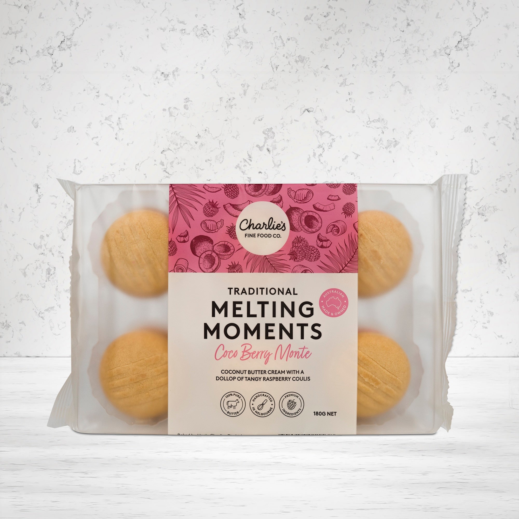 Charlie's Coco Berry Monte Melting Moments Biscuits 180 grams Pantry Pack - The Hamper Boutique Co