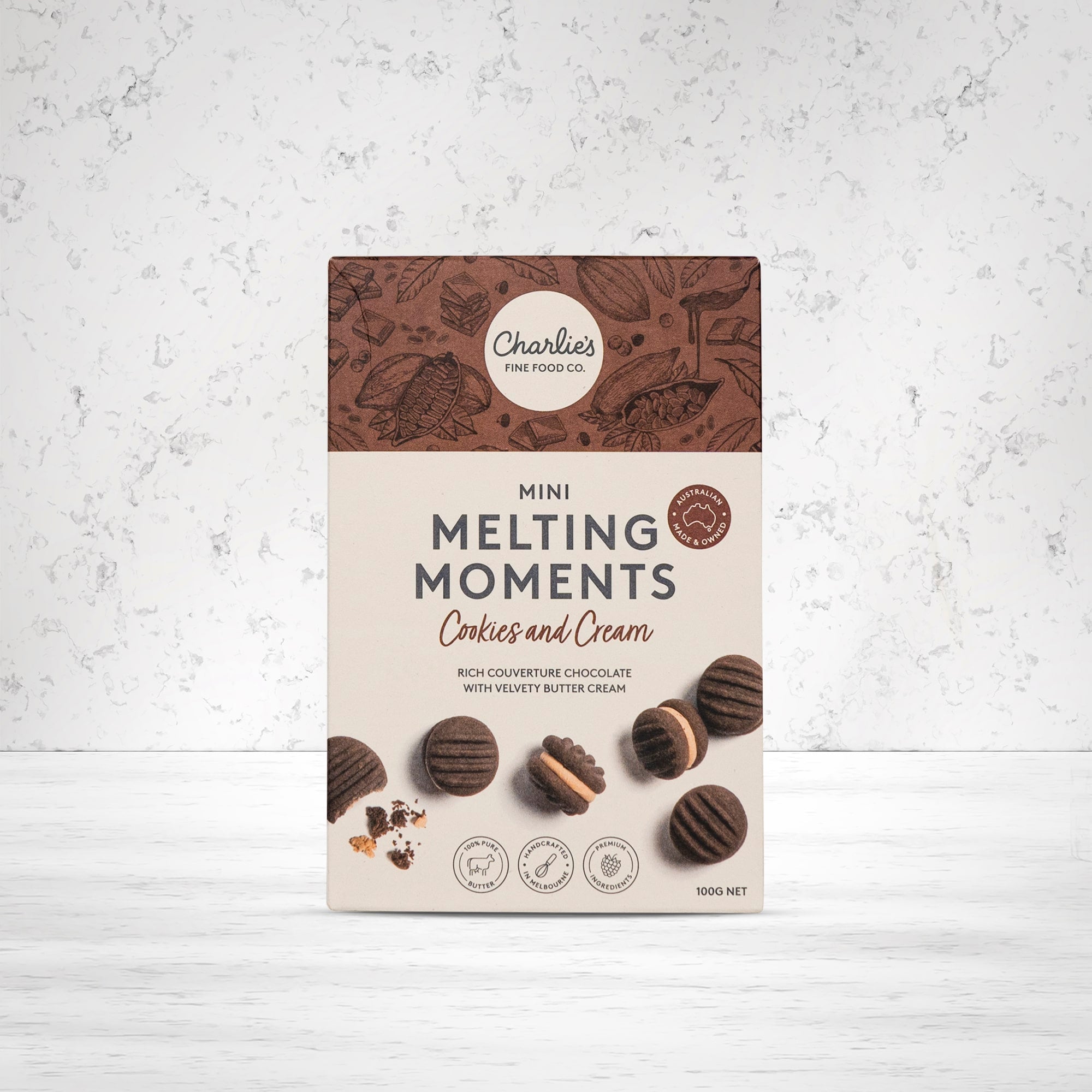 Charlie's Cookies and Cream Mini Melting Moments Biscuits 100 grams - The Hamper Boutique Co