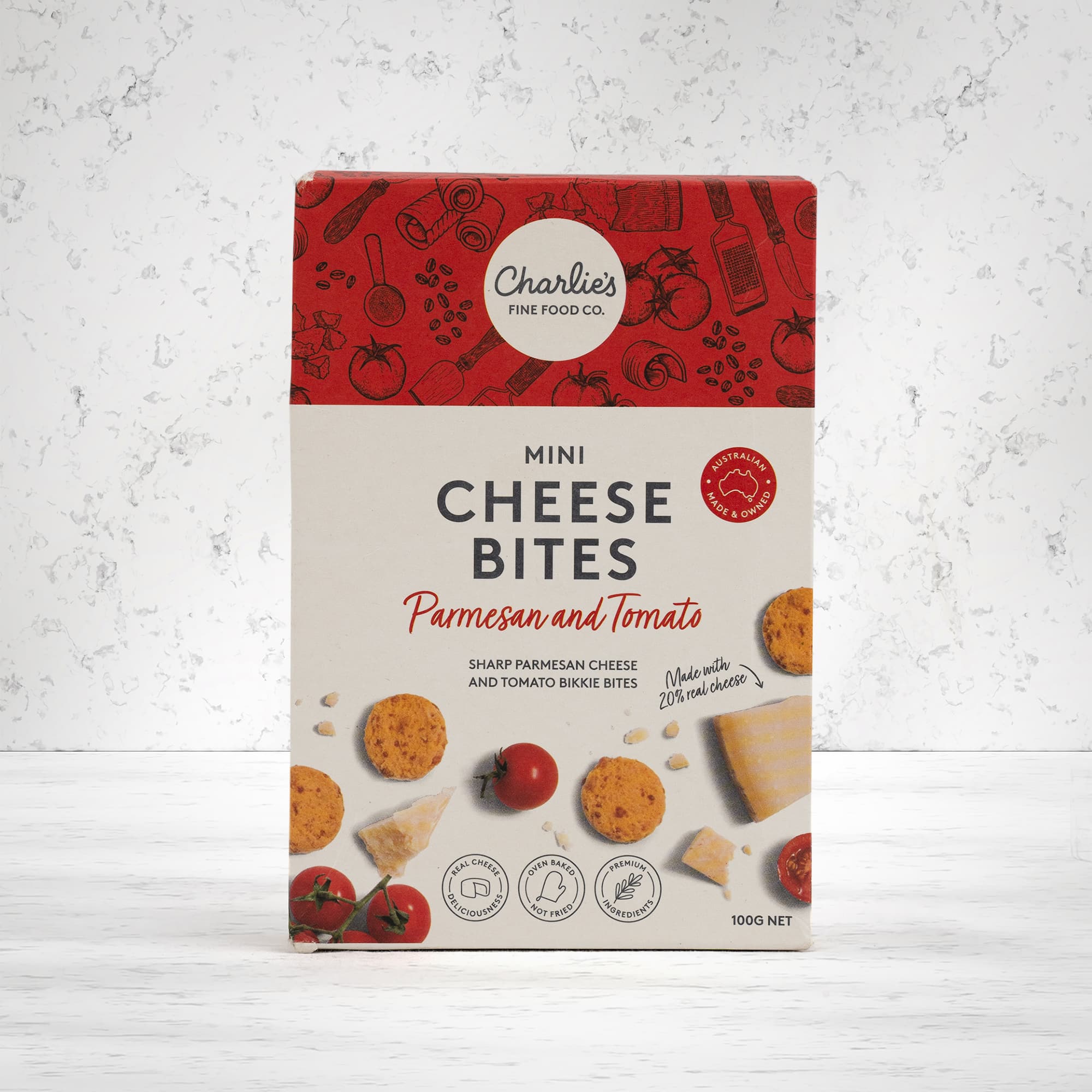 Charlie's Parmesan and Tomato Mini Cheese Bites Biscuits 100 grams - The Hamper Boutique Co