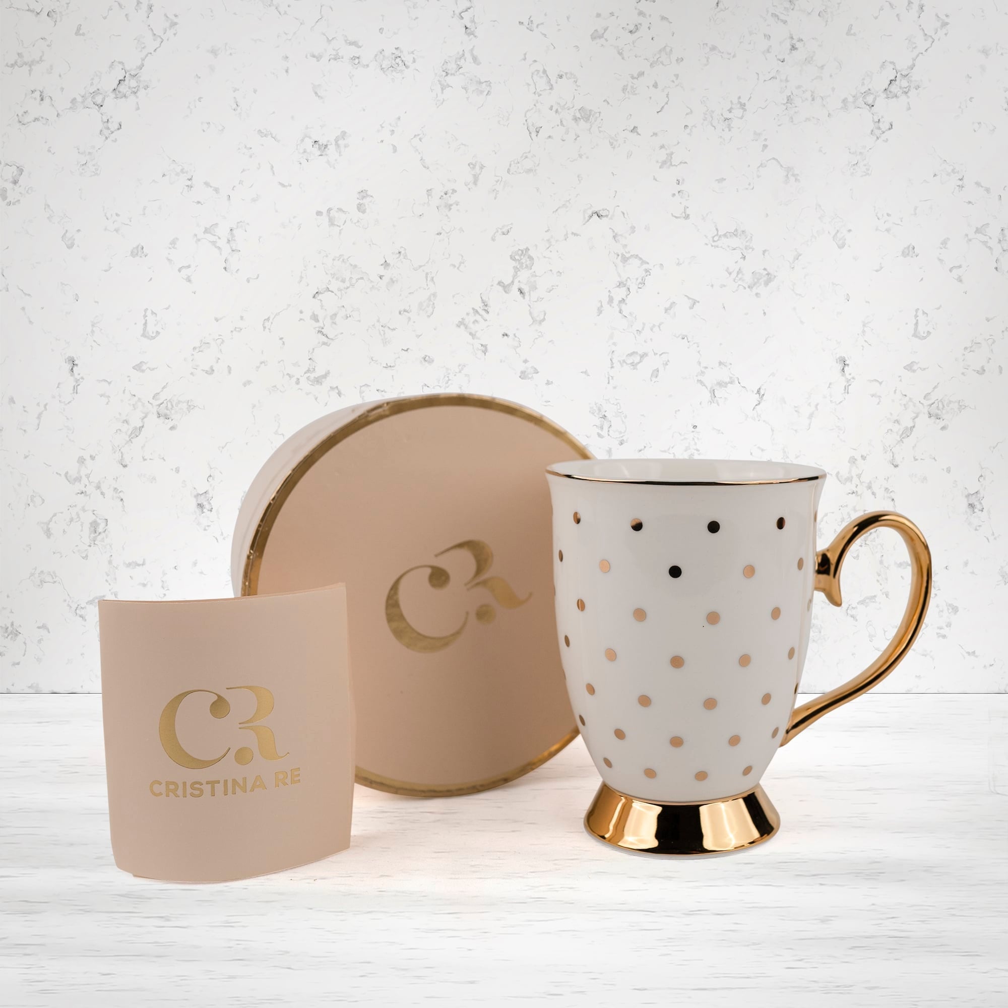 Cristina Re Polka Gold Ivory Mug - The Hamper Boutique Co