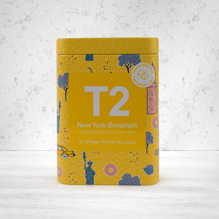 T2 Tea New York Breakfast Teabag Icon Tin 25 Bags - The Hamper Boutique Co