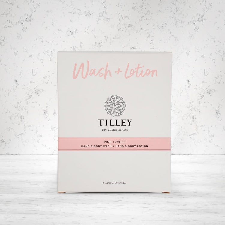 Tilley Pink Lychee Body Wash and Lotion Twin Pack 2 x 400 ml - The Hamper Boutique Co